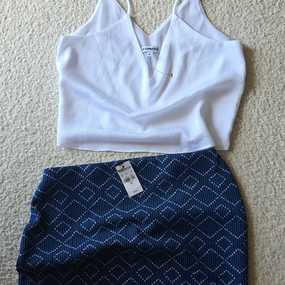 Express White and Navy Mini Skirt